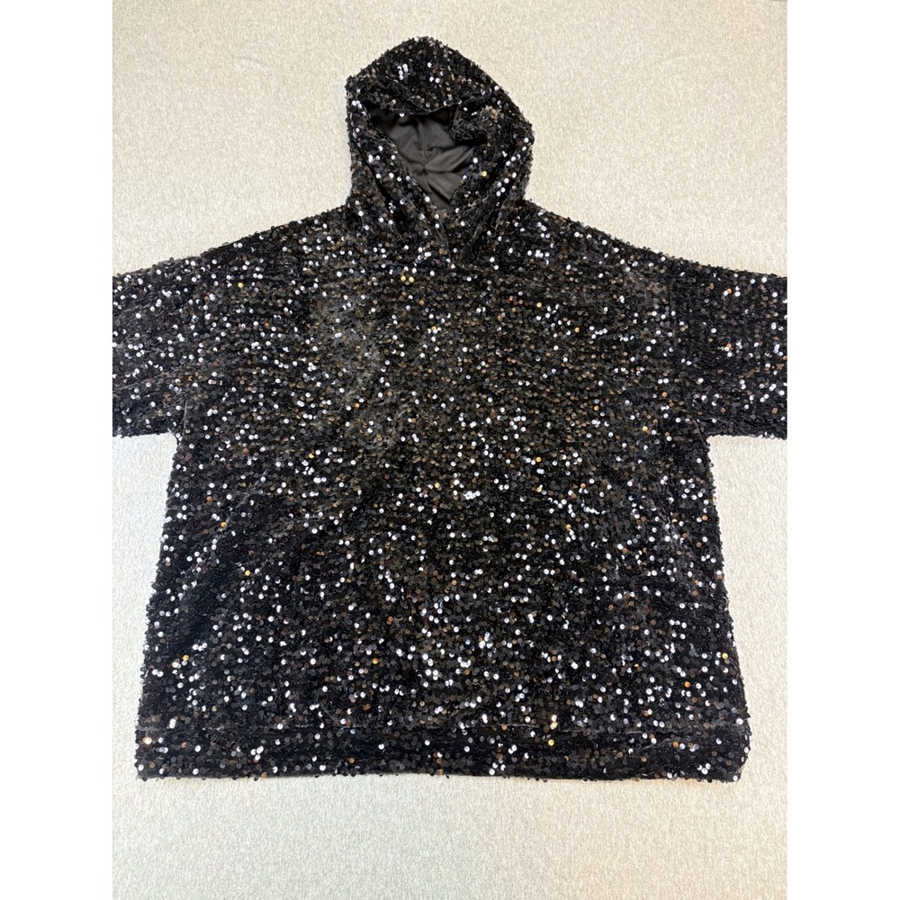 GIULIANA Black Label Sequin Knit Outfit Women's‎ 1X Long Sleeve Hoodie Black NWT